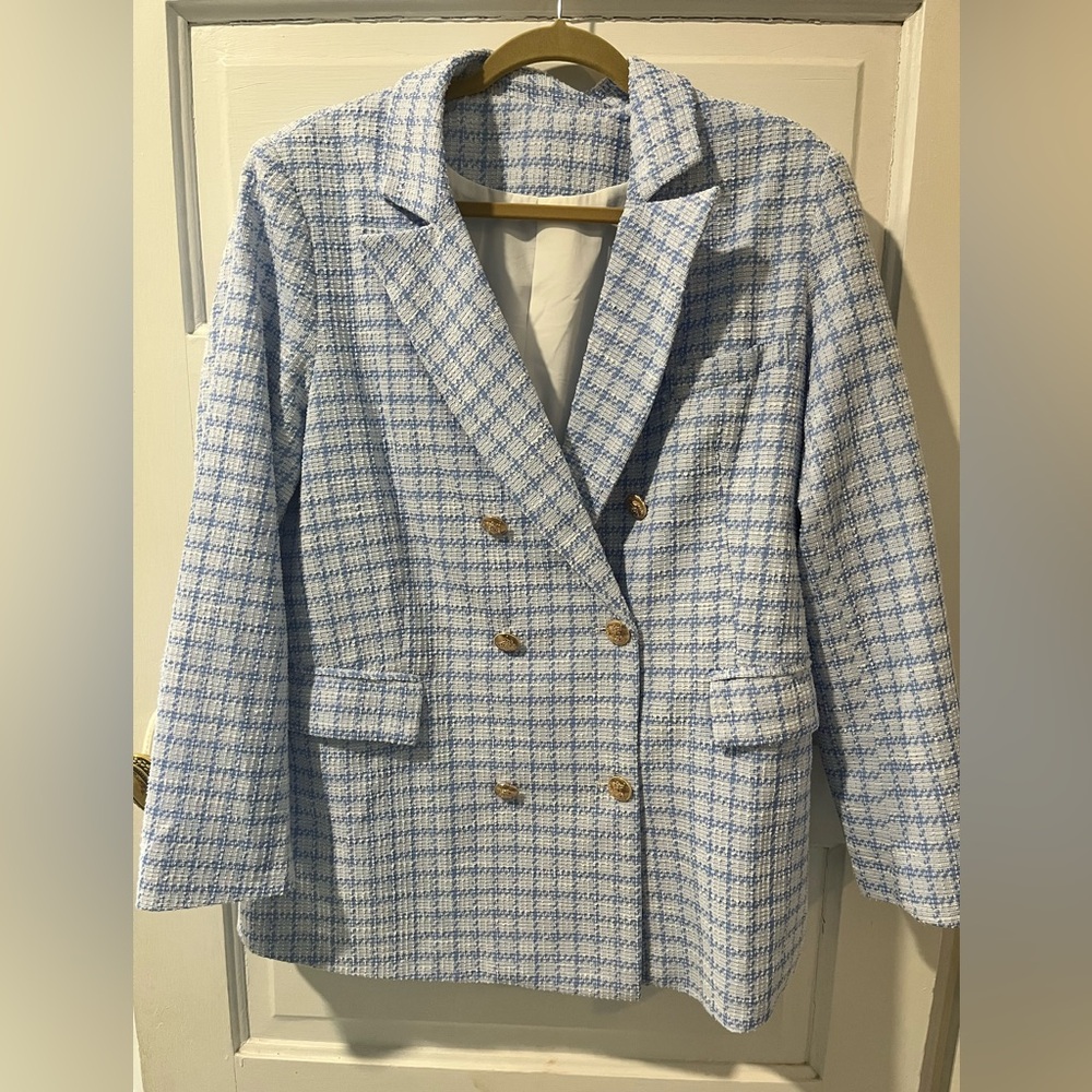Women's Blue and White Spring Tweed Blazer